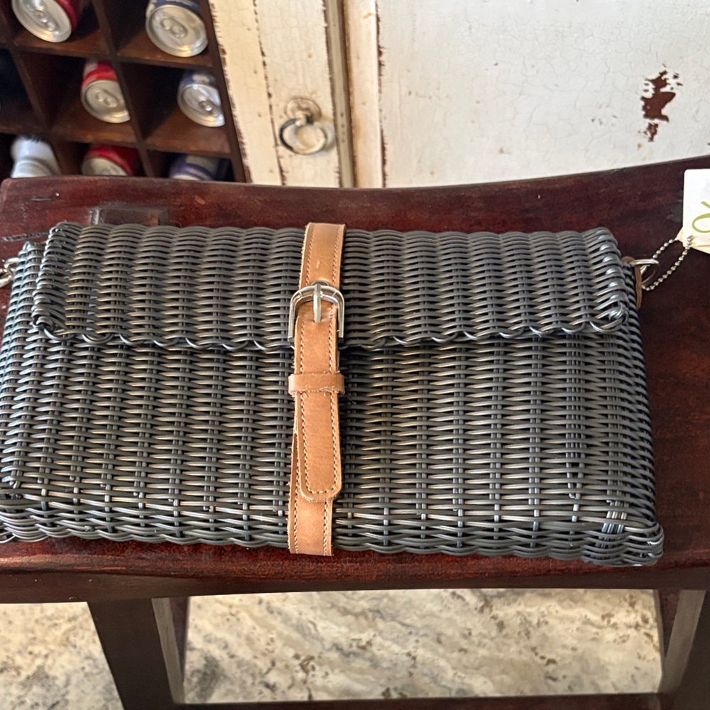 Woven Clutch with Tan Leather Strap